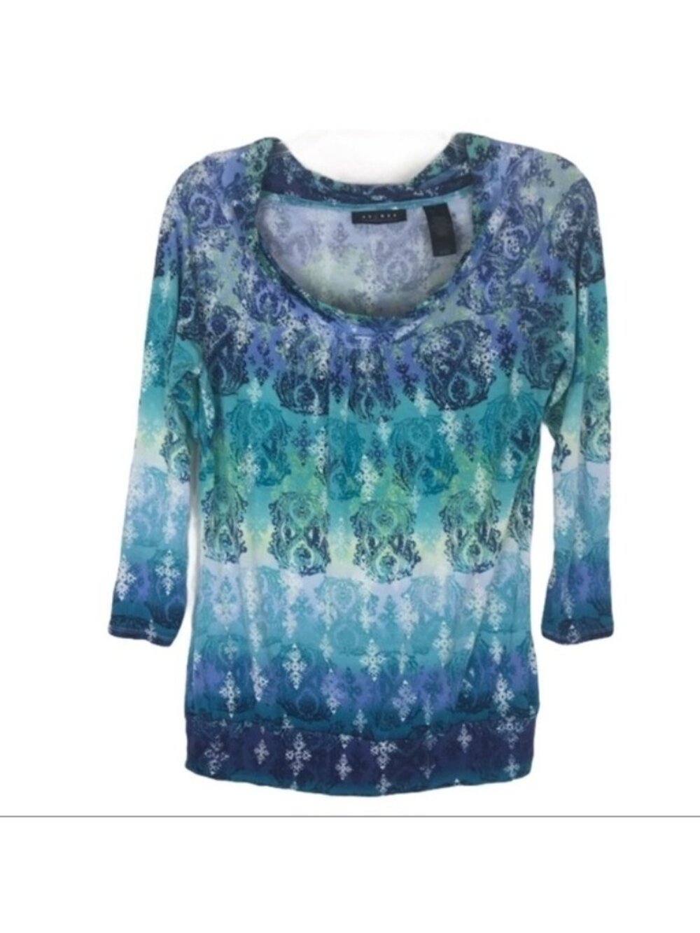 Axcess by Liz Claiborne Top Paisley Blue Multi Hombre 3/4 Sleeve Size Small